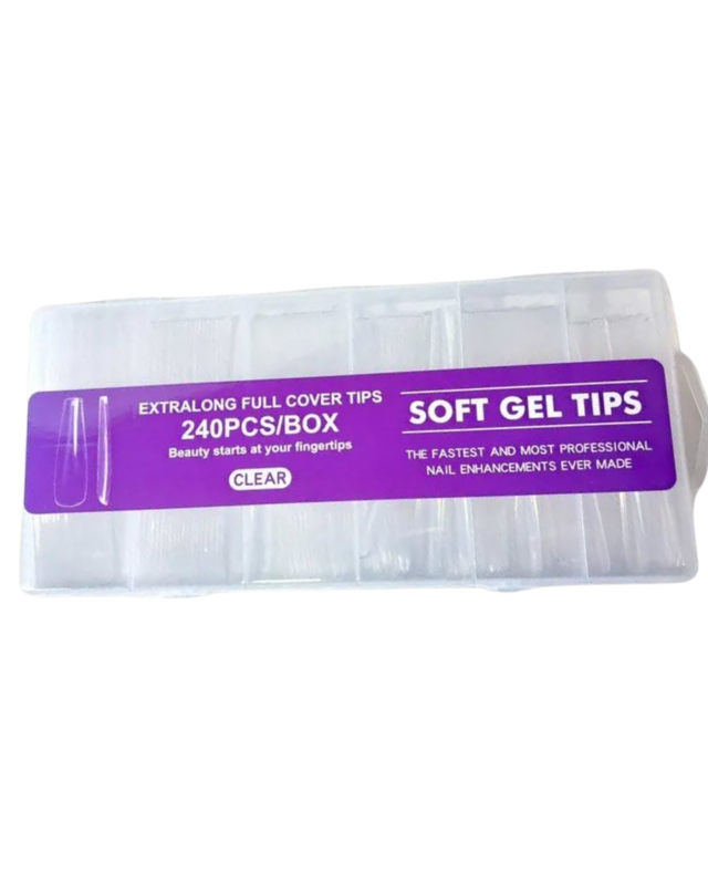 [ML1465] UÑAS JELLY COFFIN XLARGA SOFT GEL TIPS CLEAR X240 MAX GLOW
