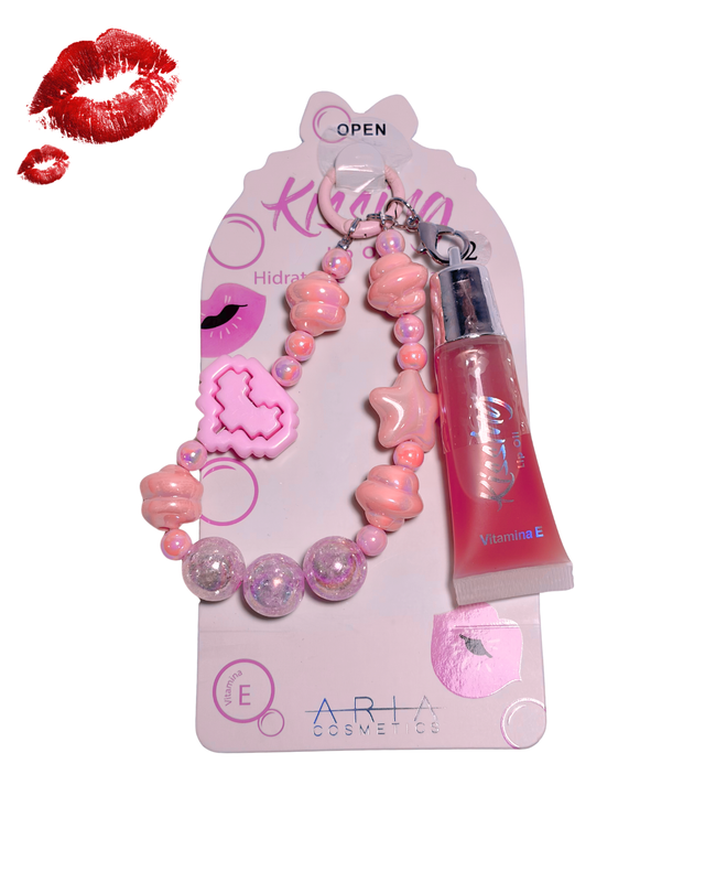 [6903072482047] LIP OIL KISSING BRILLO HIDRATANTE CON LLAVERO ROSADO ARIA COSMETICS (2047)