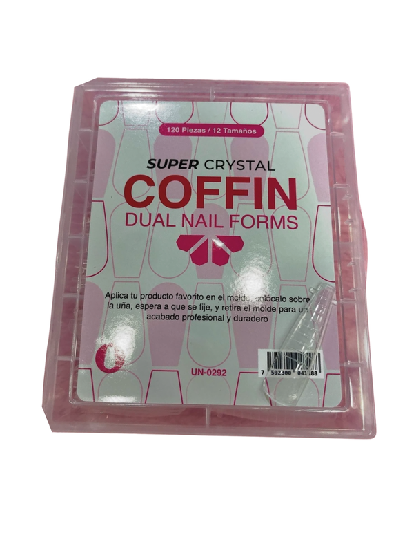 [7592300041188] DUAL NAIL FORMS COFFIN SUPER CRISTAL 120 piezas/12 tamaños